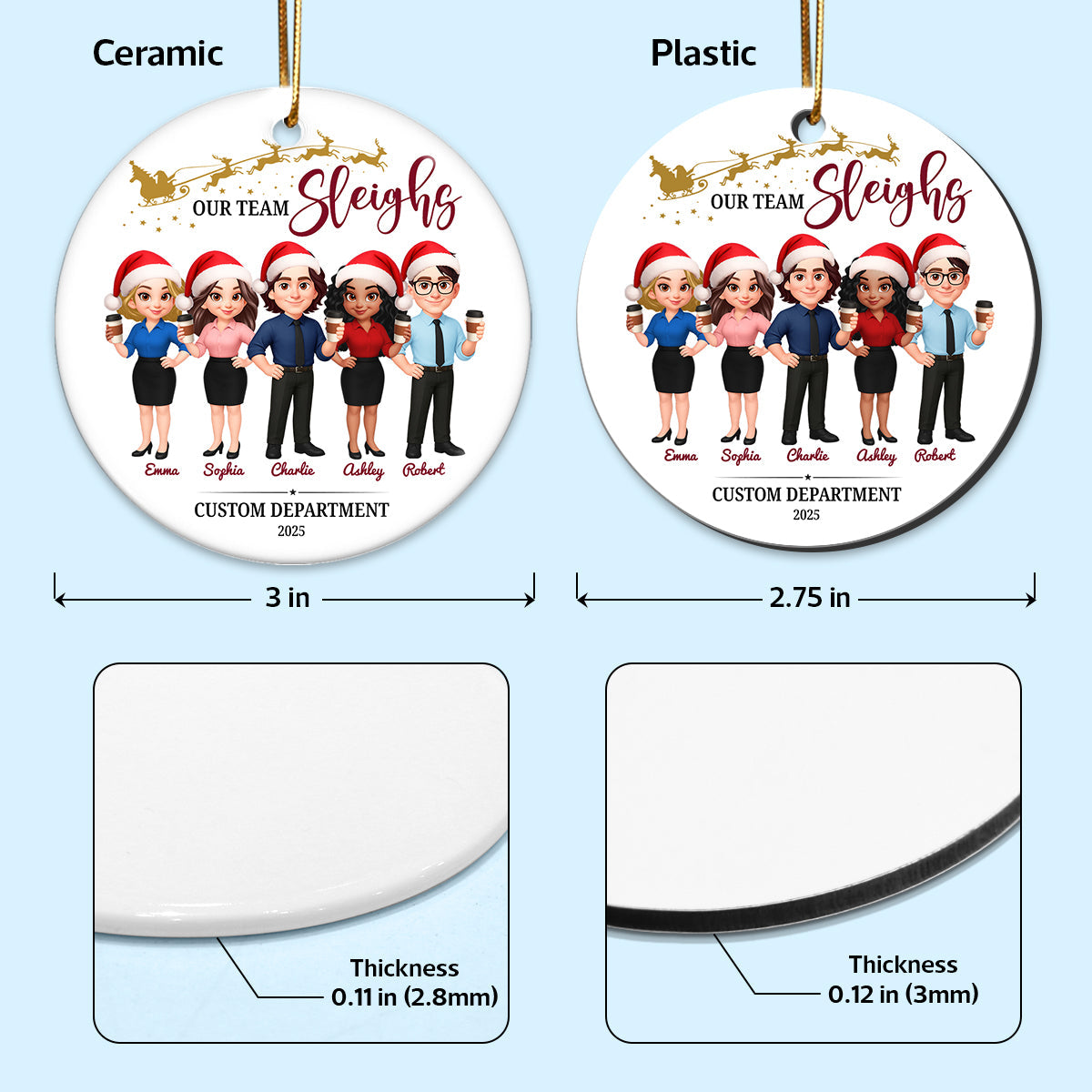 Our Team Sleighs - Personalized Ceramic Ornament - Funny Gift For Work Besties, Colleagues