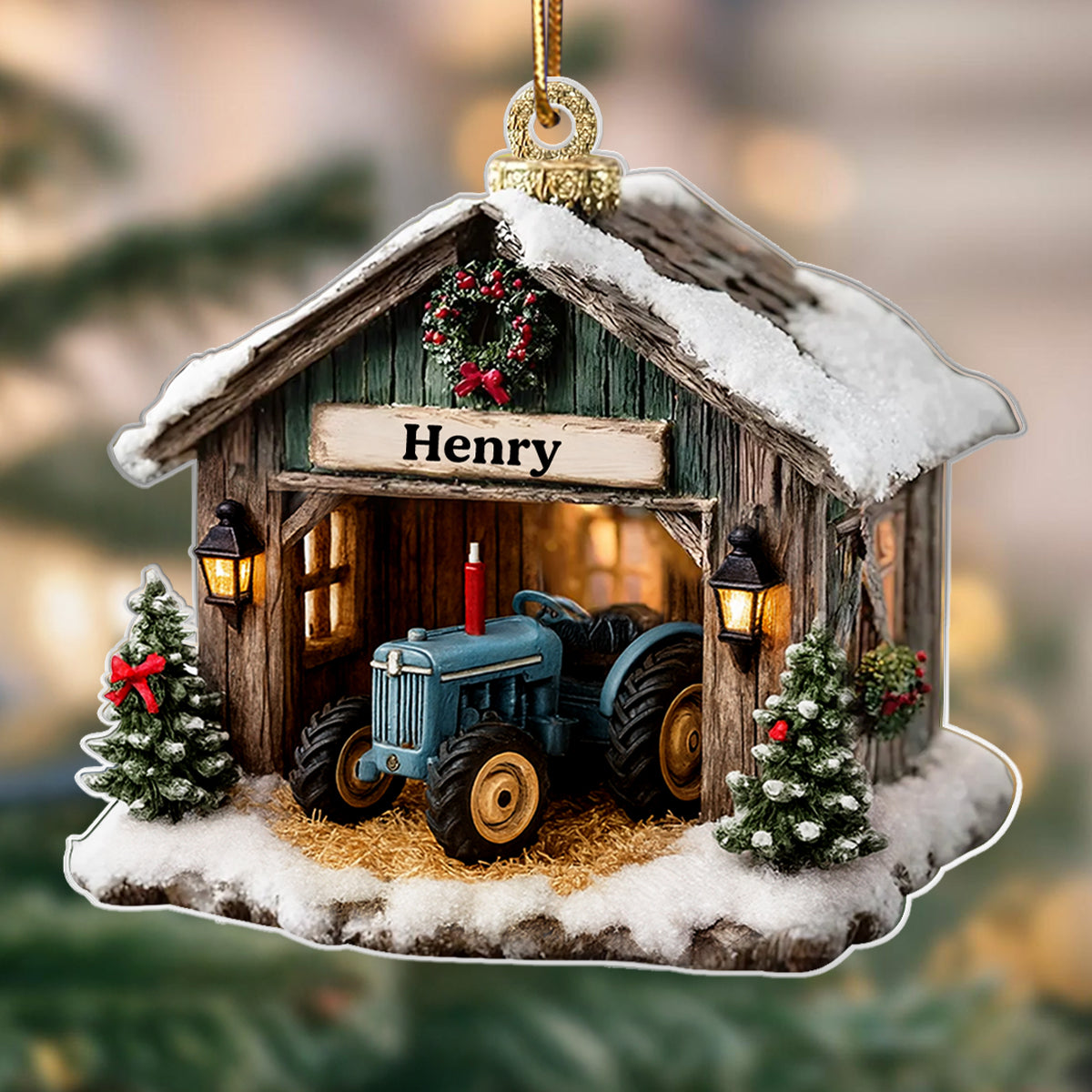 Custom Farmhouse Tractor Barn Christmas - Personalized Acrylic Ornament - Holiday Keepsake 2025