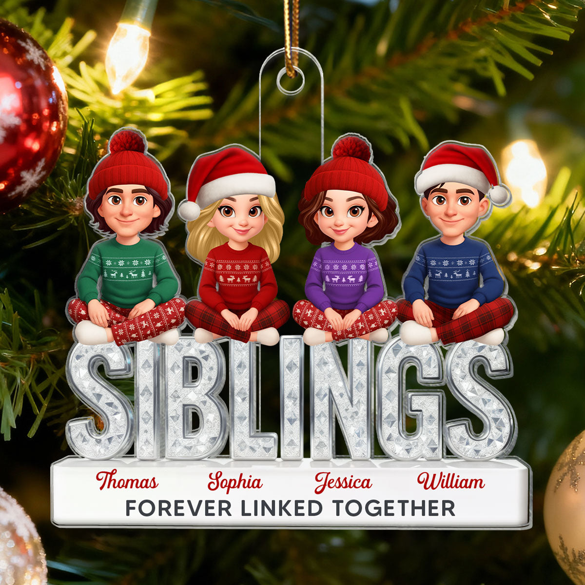 3D Shining Effect Siblings Brothers And Sisters - Personalized Acrylic Ornament - Christmas Gift For Siblings