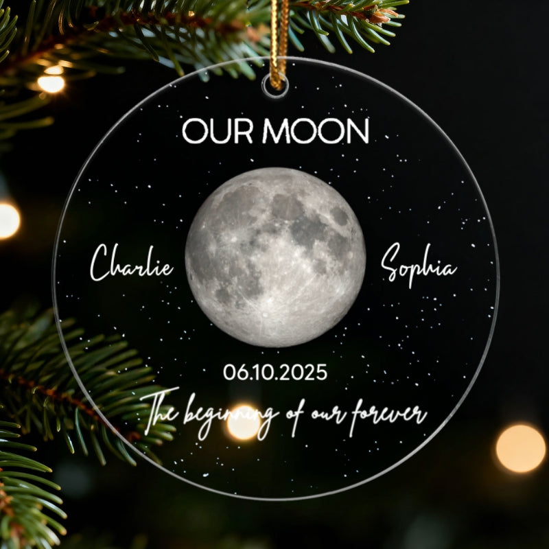 Moon Phase Couple The Beginning Of Our Forever - Personalized Acrylic Ornament - Gift For Couple