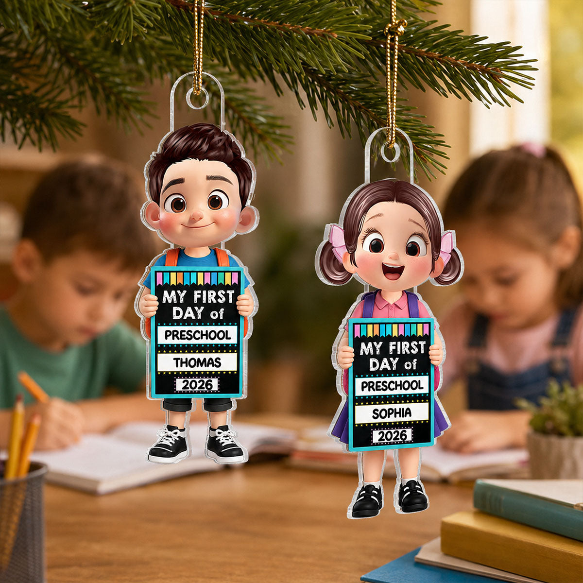 Kid Holding 1st Day Of School Sign 2D Flat - Personalized Acrylic Ornament - Christmas Keepsake, Back To School Keepsake
