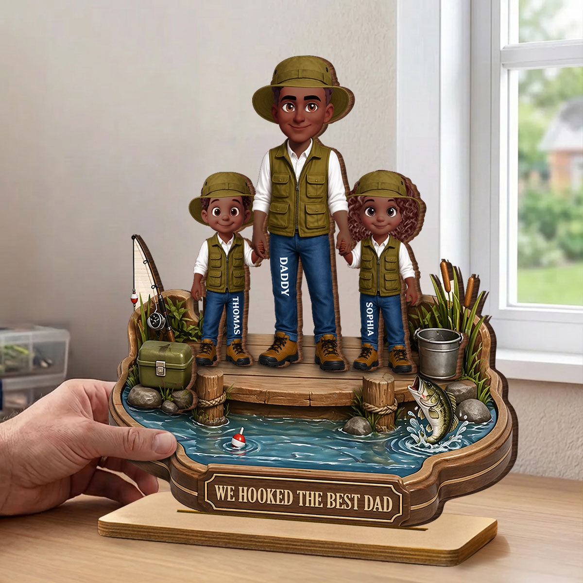 Dad's Little Fishing Partners - Personalized 2-Layered Wooden Plaque - Heartfelt Gift For Fishing Dad, Gift For Husband