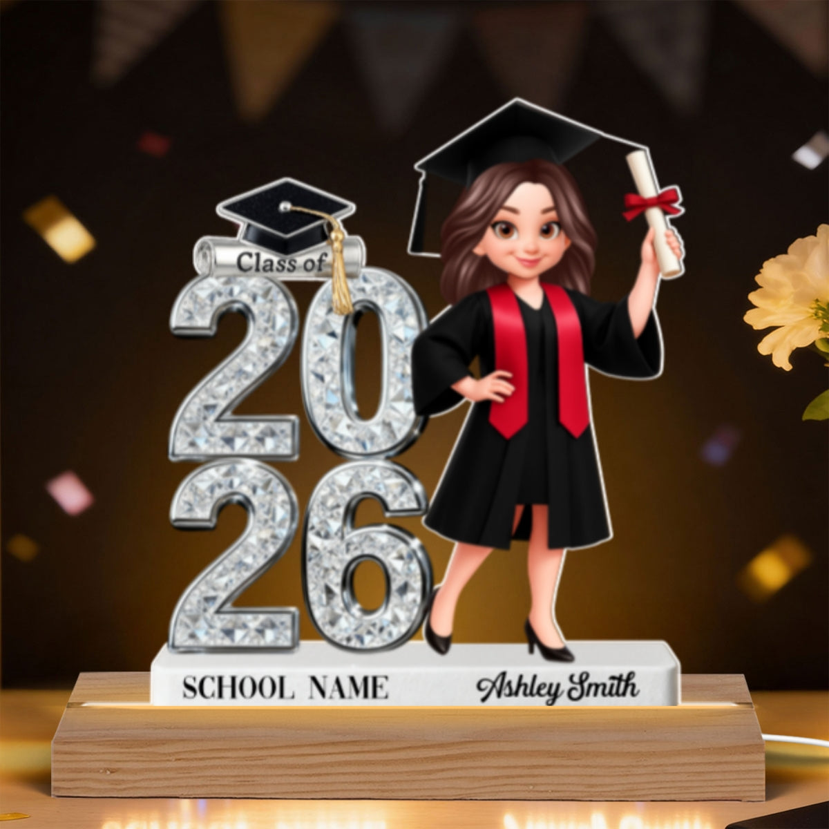 Class Of 2026 2027 Senior - Personalized Acrylic Plaque LED Night Light - Graduation Gift For Graduates, Daughter