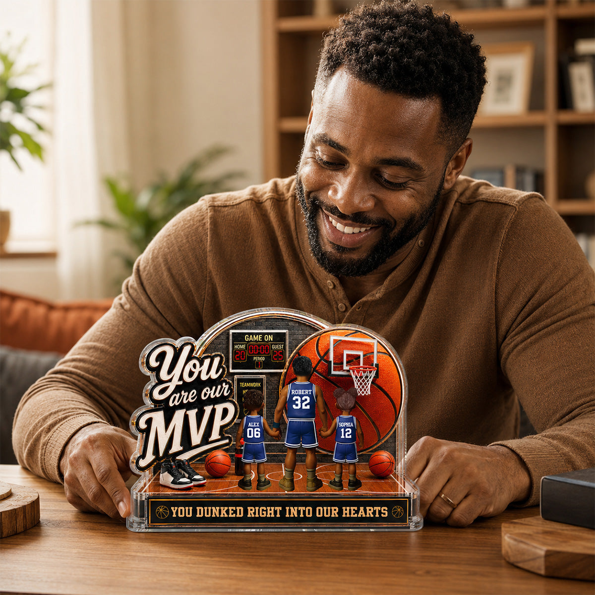 You Are Our MVP Standing Basketball Man & Kids 2D Flat - Personalized Acrylic Block Plaque -  Gift For Basketball Dad