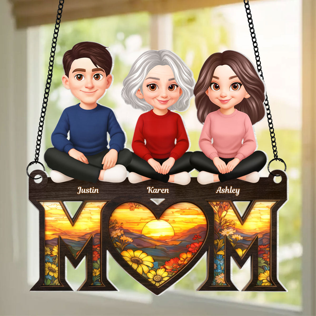 Mom's Heart Is The Warmest Place - Personalized Suncatcher Ornament - Gift For Mom, Grandma