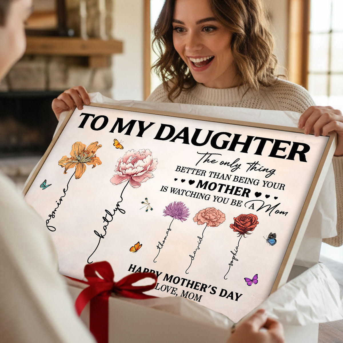 To My Daughter Mom And Daughter Custom Birth Month Flowers Kids Names - Personalized Poster - Mother's Day Gift For Daughter