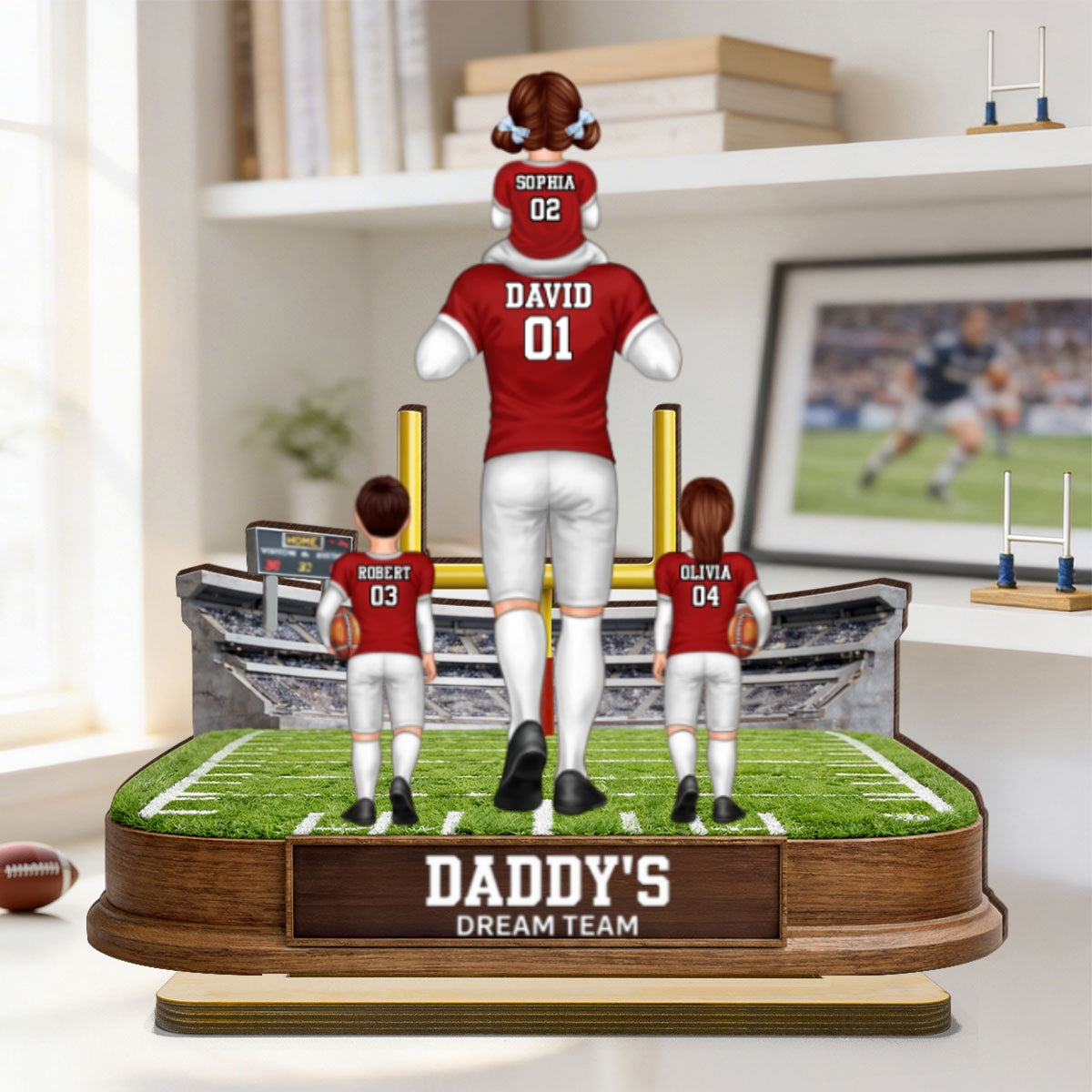 Daddy's Dream Team Football - Personalized 2-Layered Wooden Plaque - Gift For Football Dad