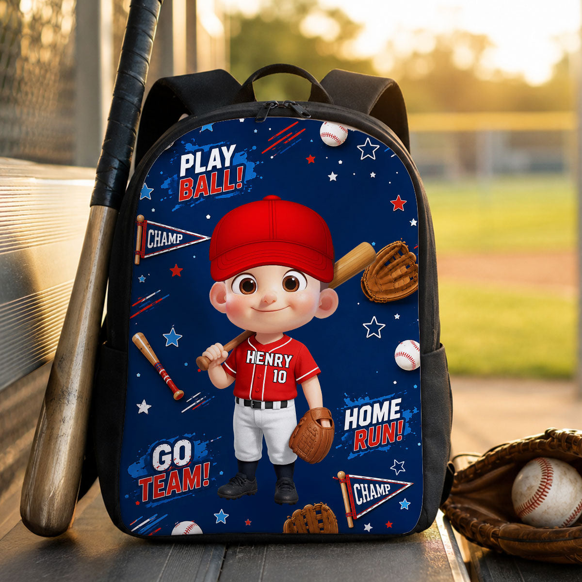 Baseball Design for Boys Girls - Personalized Backpack - Back to School Backpack for Kids