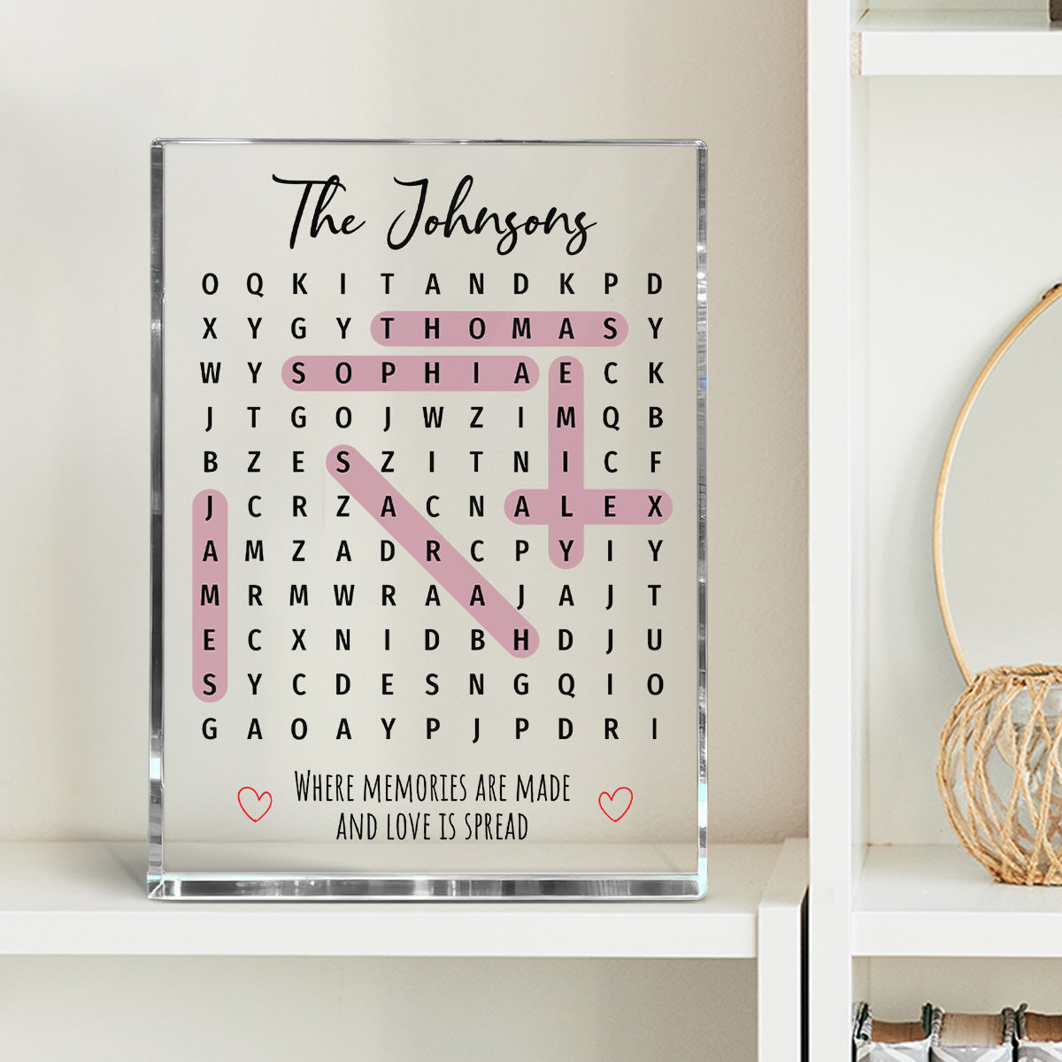 Family Name Word Search Puzzle Created In A Moment, Treasured Forever - Personalized Acrylic Block Plaque