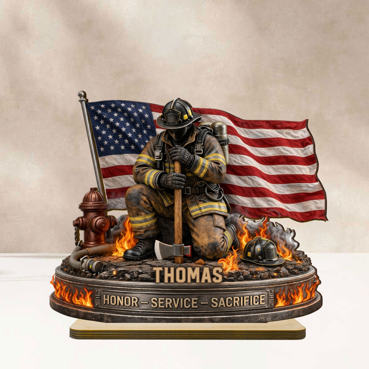 Firefighter Honor Service Sacrifice - Personalized Wooden Plaque - Appreciation
