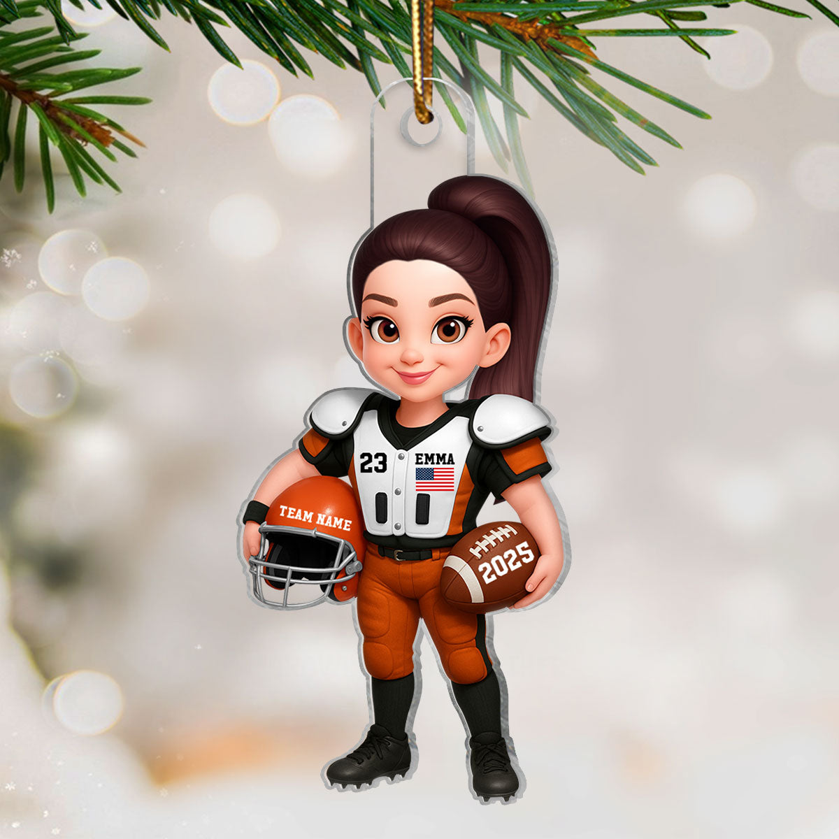 3D Effect Proud American Football Player Female Male - Personalized Acrylic Ornament - Gift For Football Lovers, Granddaughter, Daughter, Wife