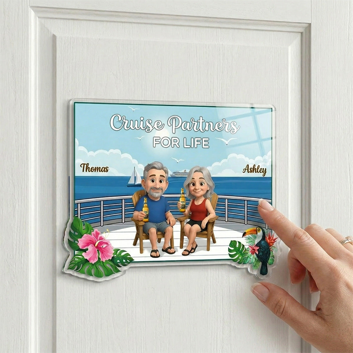 We're In Cruise Mode Old Cartoon Couple Sitting Cruise Deck - Personalized Cruise Cabin Door Magnet