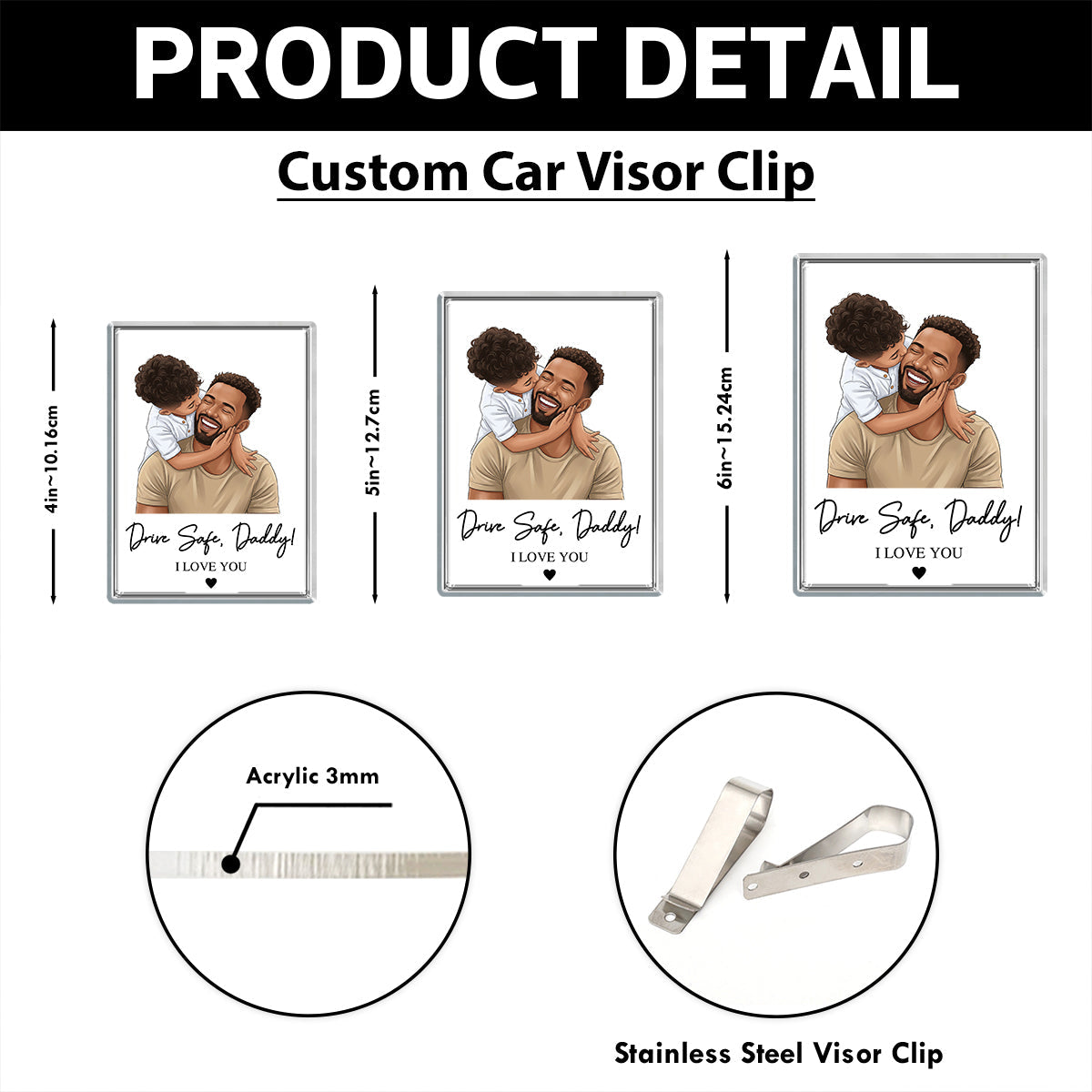 Drive Safe Dad Custom Photo - Personalized Car Visor Clip - Father's Day Gift for Dad, Husband
