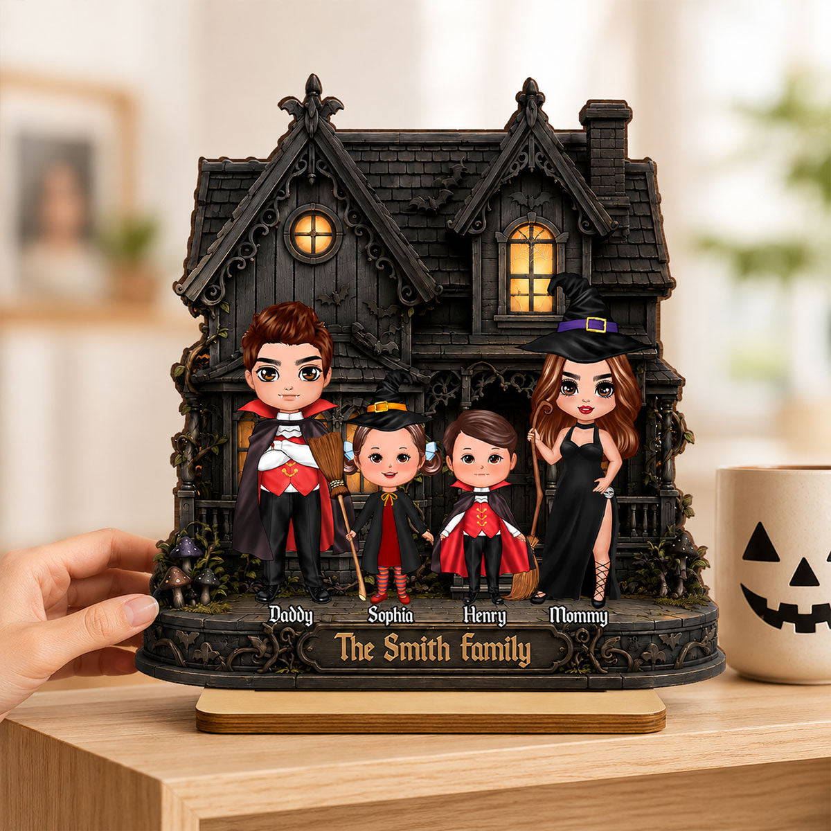 Family Haunted House - Personalized 2-Layered Wooden Plaque - Halloween Spooky Gothic Home Decor