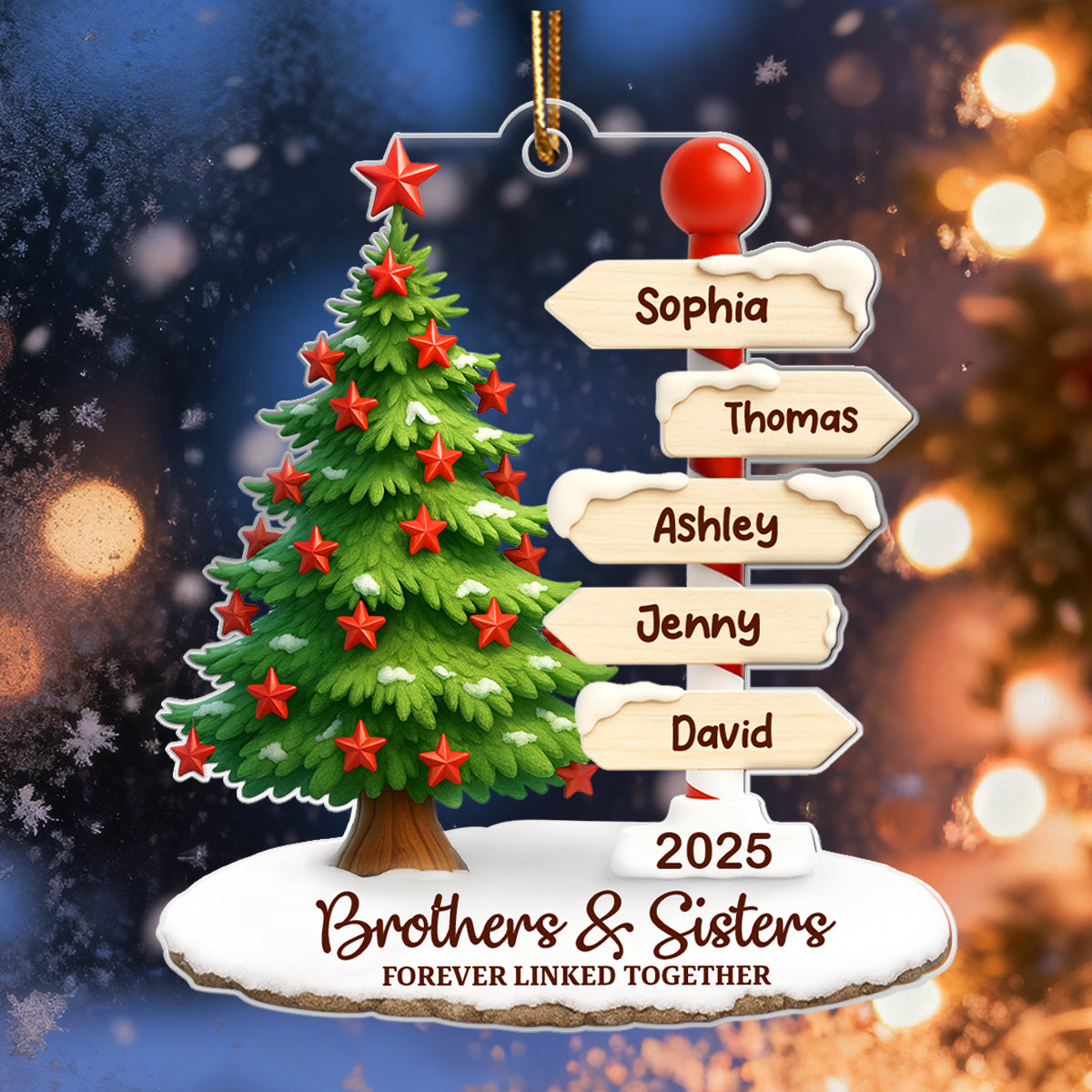Brothers & Sisters Direction Sign Post - Personalized Acrylic Ornament - Christmas Gift for Siblings