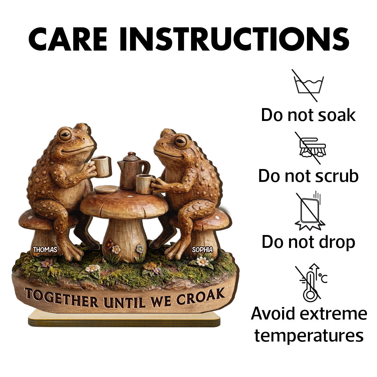 Together Until We Croak 2D Flat Toad Couple In Garden - Personalized Wooden Plaque - Gift For Him, Gift For Her