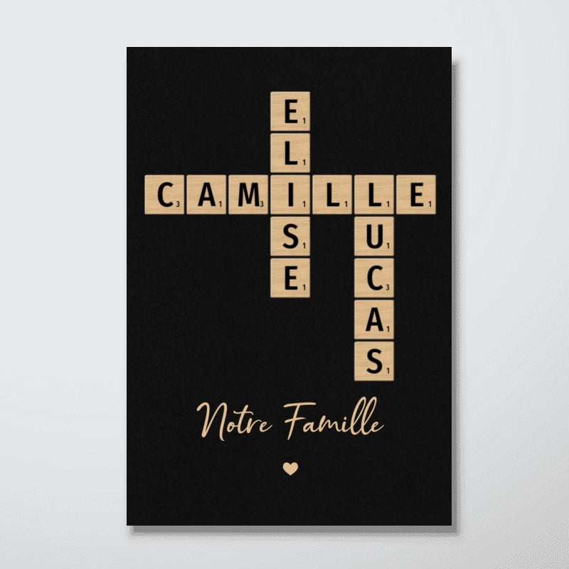 Tableau Mots Croisés de Famille - Créé en un instant, chéri pour toujours - Affiche Personnalisée