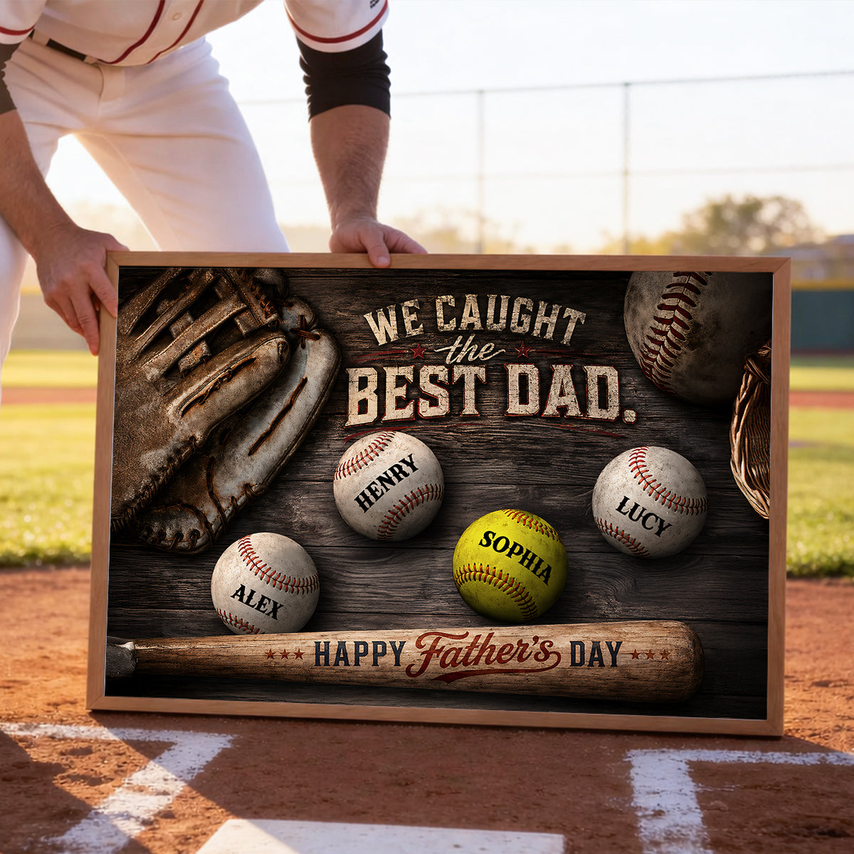 We Caught the Best Baseball Dad Ever - Personalized Poster - Father's Day Gift for Dad, Husband