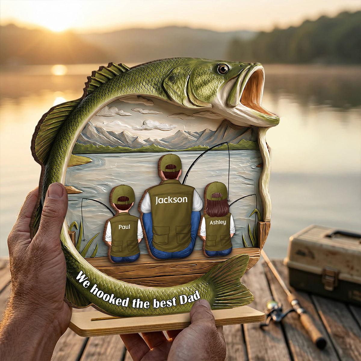 Best Catch Ever Dad Fishing - Personalized 2-Layered Wooden Plaque - Heartfelt Gift For Fishing Dad, Gift For Husband