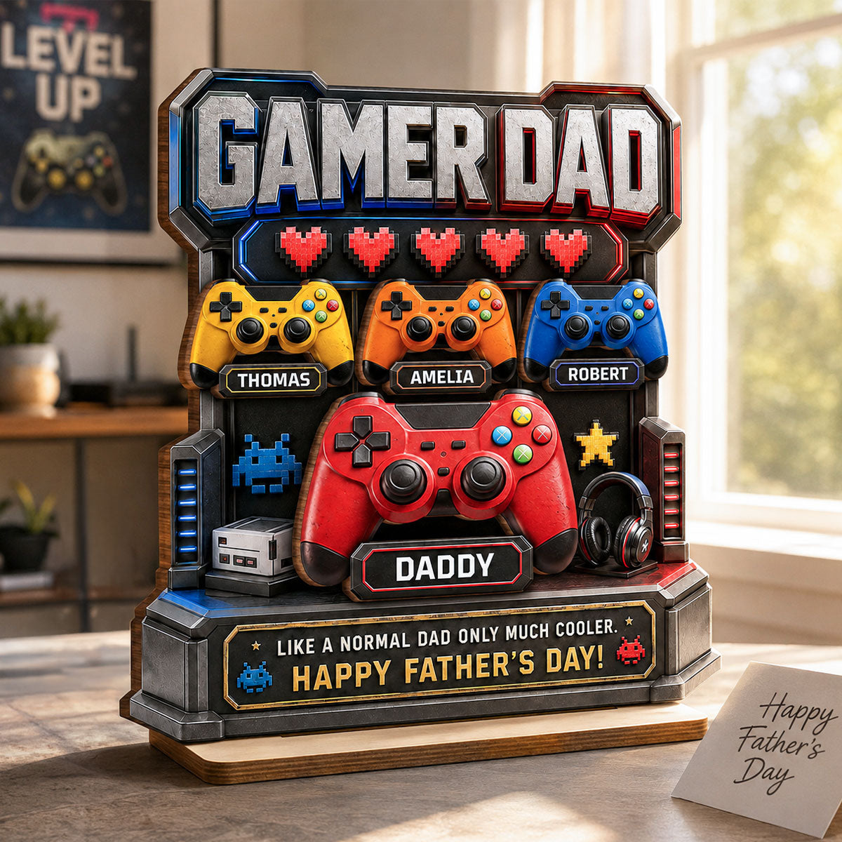 Gamer Dad Much Cooler - Personalized 2-Layered Wooden Plaque -  Gift for Dad, Husband