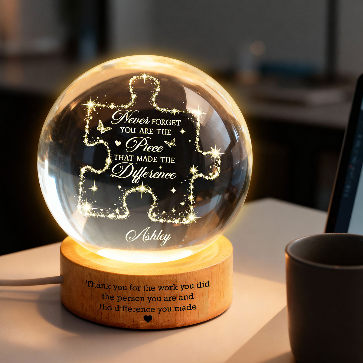 Never Forget The Difference You Make - Personalized Crystal Ball LED Night Light - Thank You Gift for Coworkers, Appreciation Gift, Gift For Teacher, Employee Leaving Gift, Gifts for Mentor
