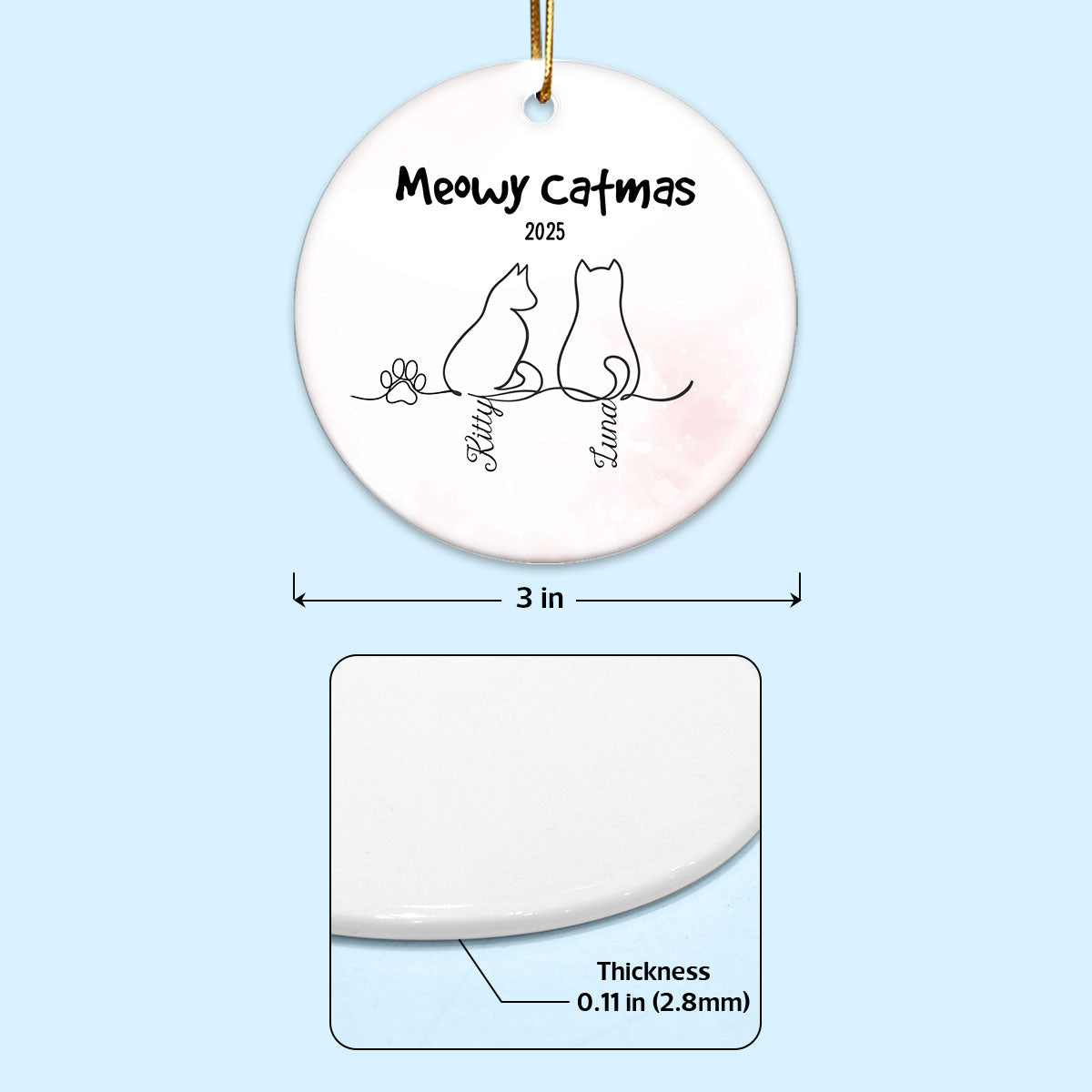 My Babies Cat Line Art - Personalized Ceramic Ornament - Christmas Ornament For Cat Lovers