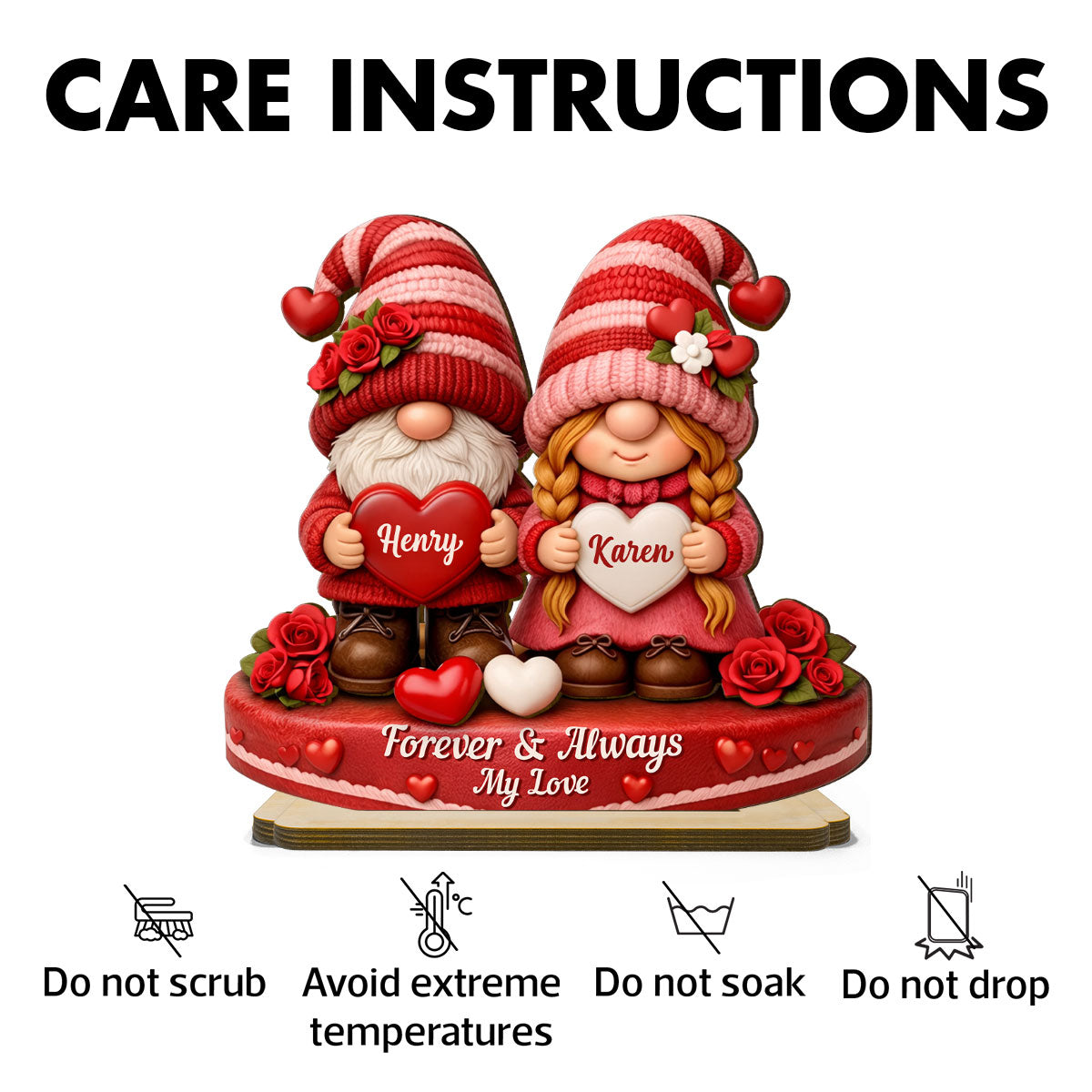 Romantic Gnome Couple - Personalized Standing Wooden Plaque - Gift for Couple