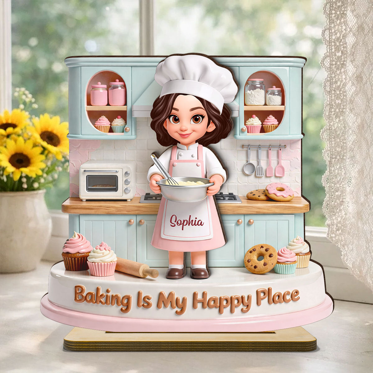 Baking Is My Happy Place - Personalized 2-Layered Wooden Plaque - Gift For Mom, Grandma