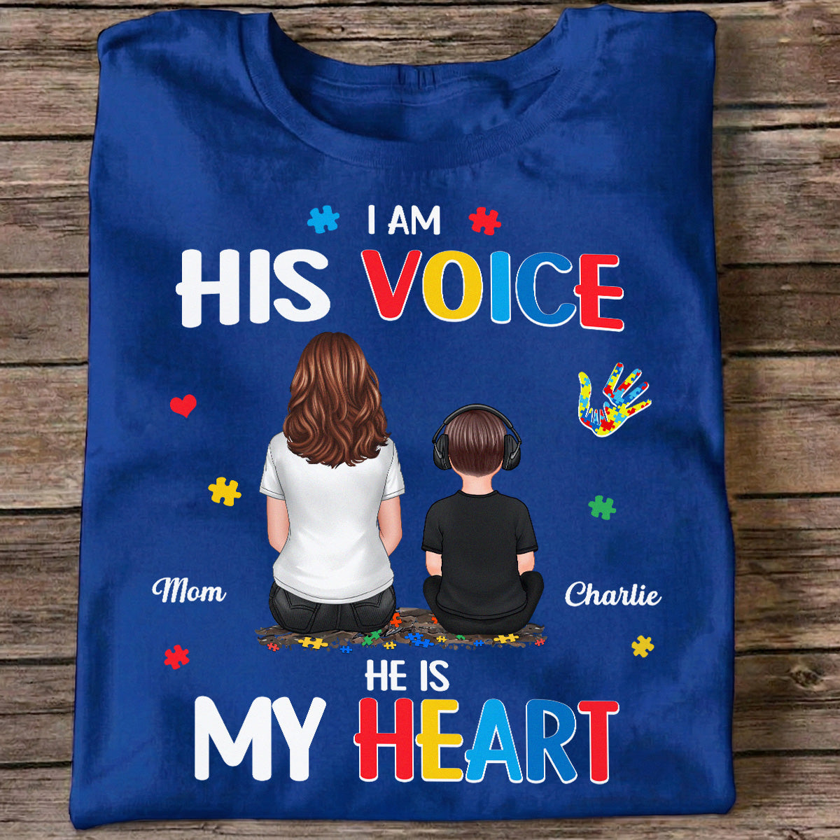 I'm His Voice He's My Heart Autism Back View Parent & Kid - Personalized Shirt - Autism Awareness Shirt