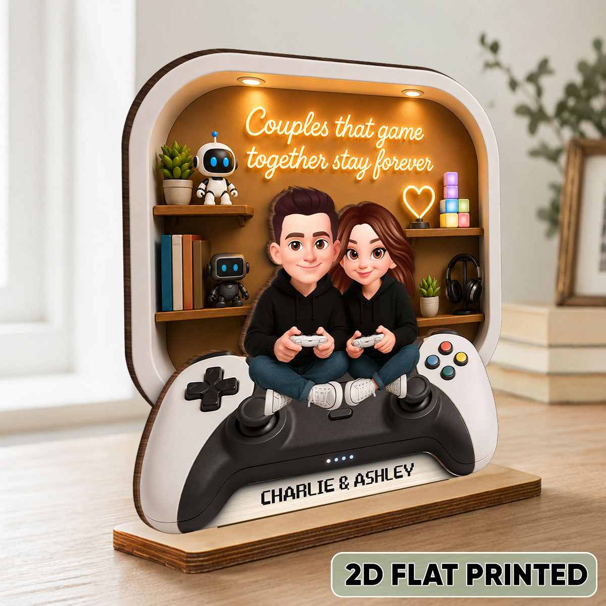 Couples Who Game Together Stay Forever - Personalized 2-Layered Wooden Plaque - Heartfelt Anniversary Gift for Him, for Her