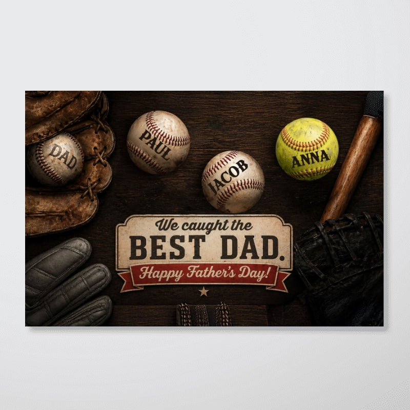 Baseball Dad and Children - Personalized Poster - Father's Day Gift for Dad, Husband