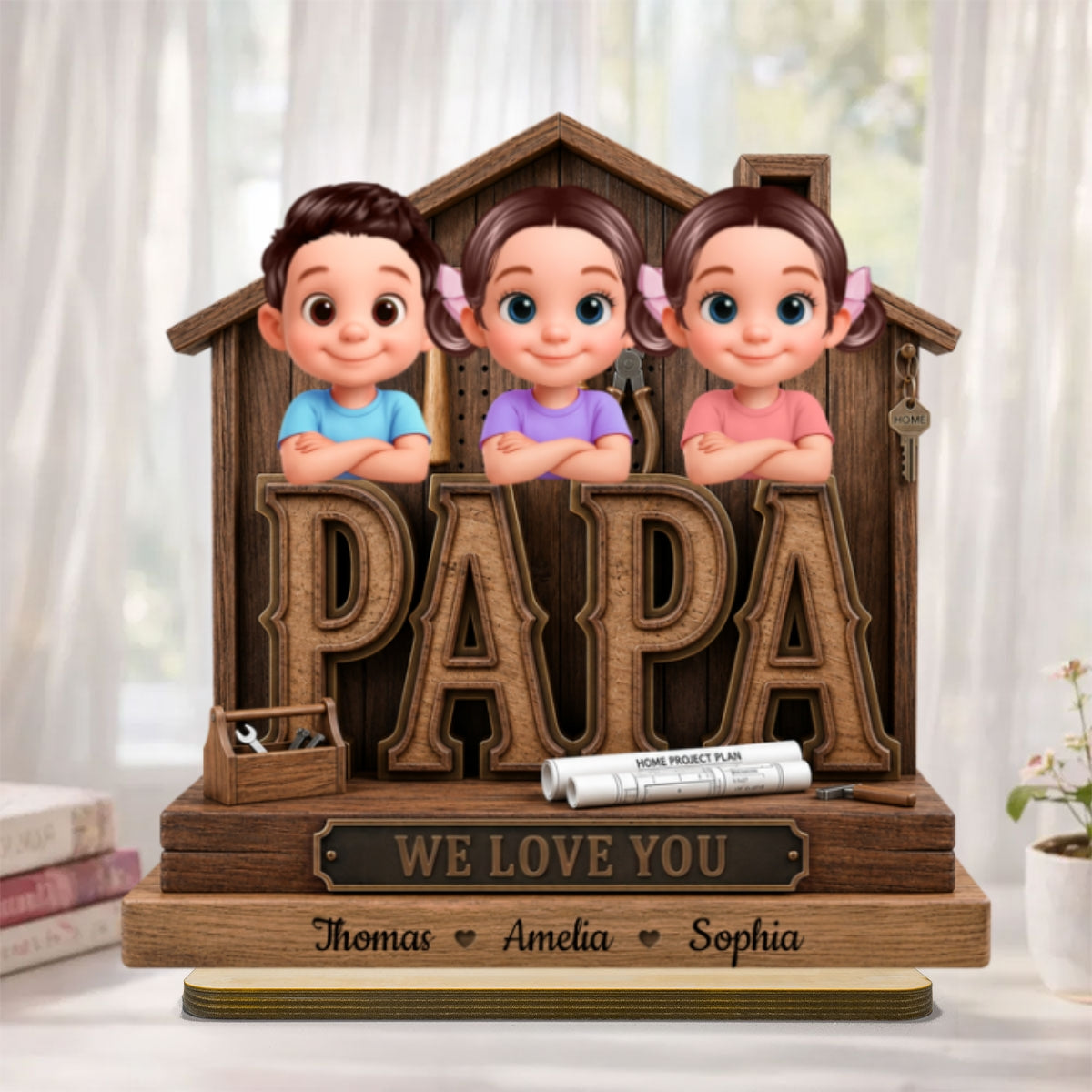 Papa Home Tools We Love You - Personalized 2-Layered Wooden Plaque -  Gift for Grandpa, Dad