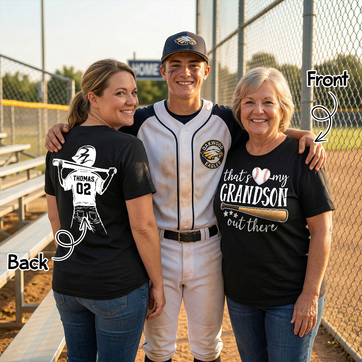That's My Grandson Out There Player Silhouette - Personalized Double Sided Shirt - Baseball Softball Grandma Mom