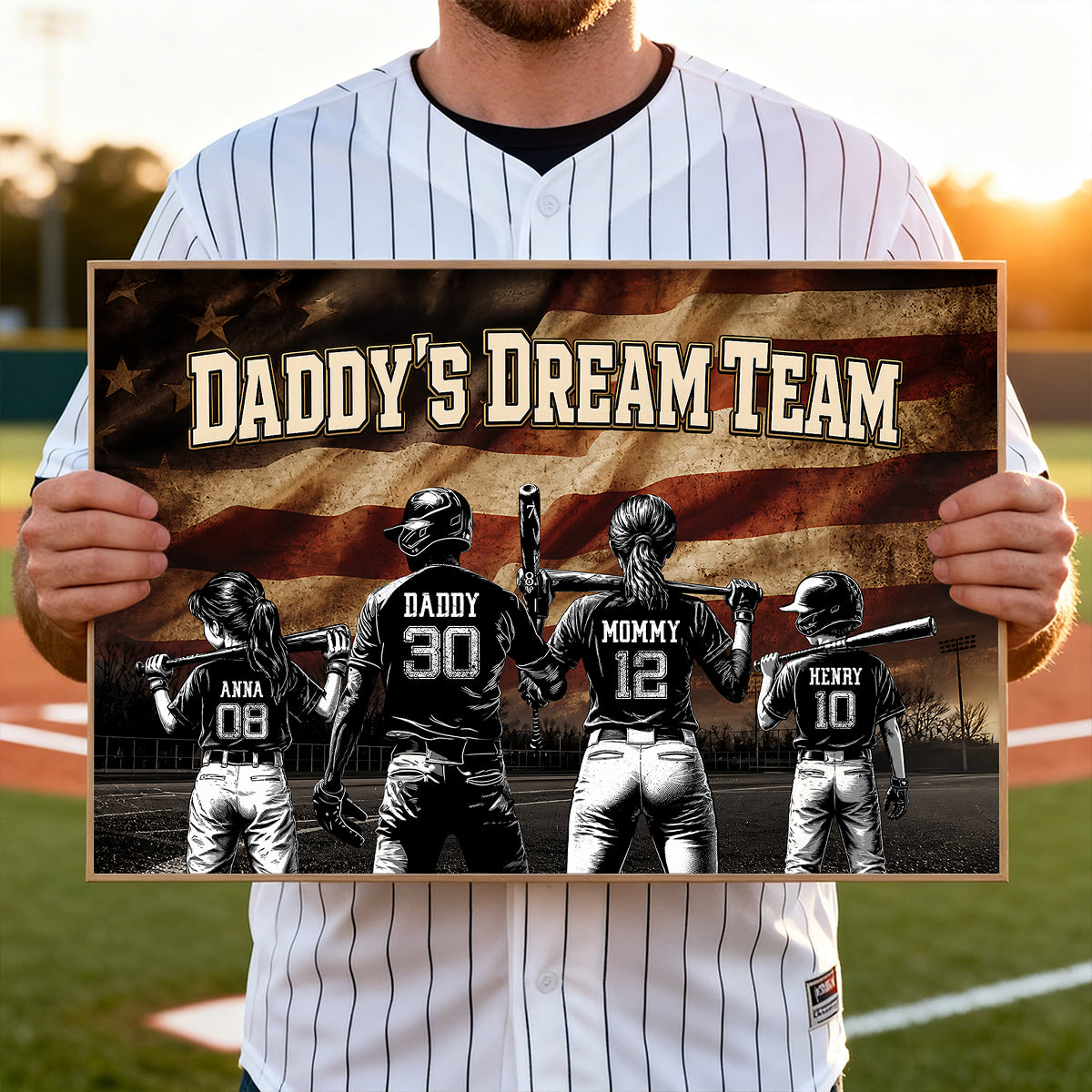 Daddy's Dream Team Baseball Nation Flag - Personalized Poster - Father's Day Gift for Dad, Husband