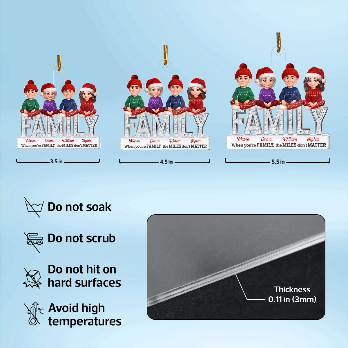 3D Shining Effect Family Forever - Personalized Acrylic Ornament - Christmas Gift For Family