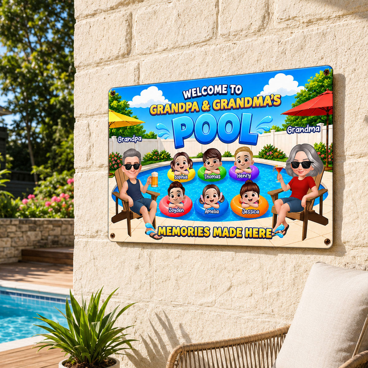 Welcome To Grandparents Pool Summer - Personalized Metal Sign - Gift For Grandparents, Summer Decoration