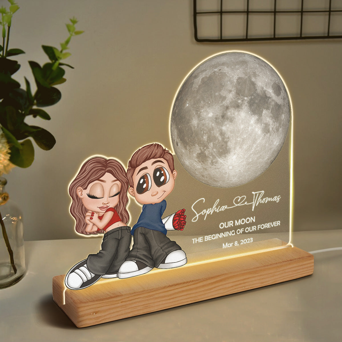 Y2K Couple Our Moon Custom Moon Phase - Personalized Acrylic Plaque LED Night Light