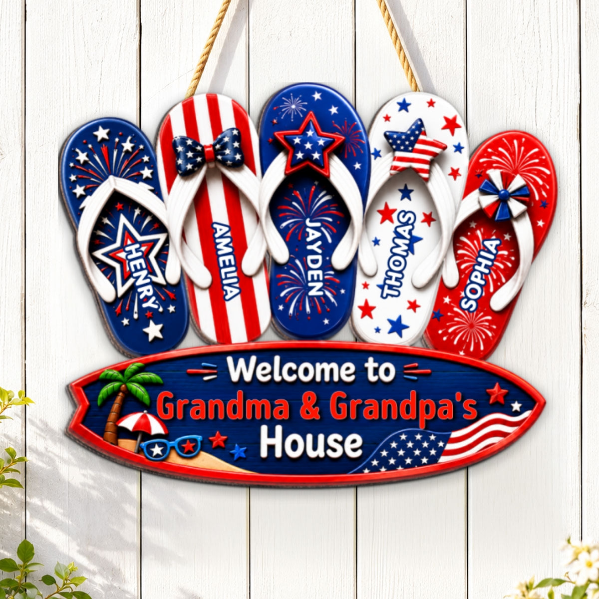 Welcome To Grandma Grandpa House Summer America 250th Anniversary - Personalized Wood Sign - Gift For Grandparents, 4th of July Decoration