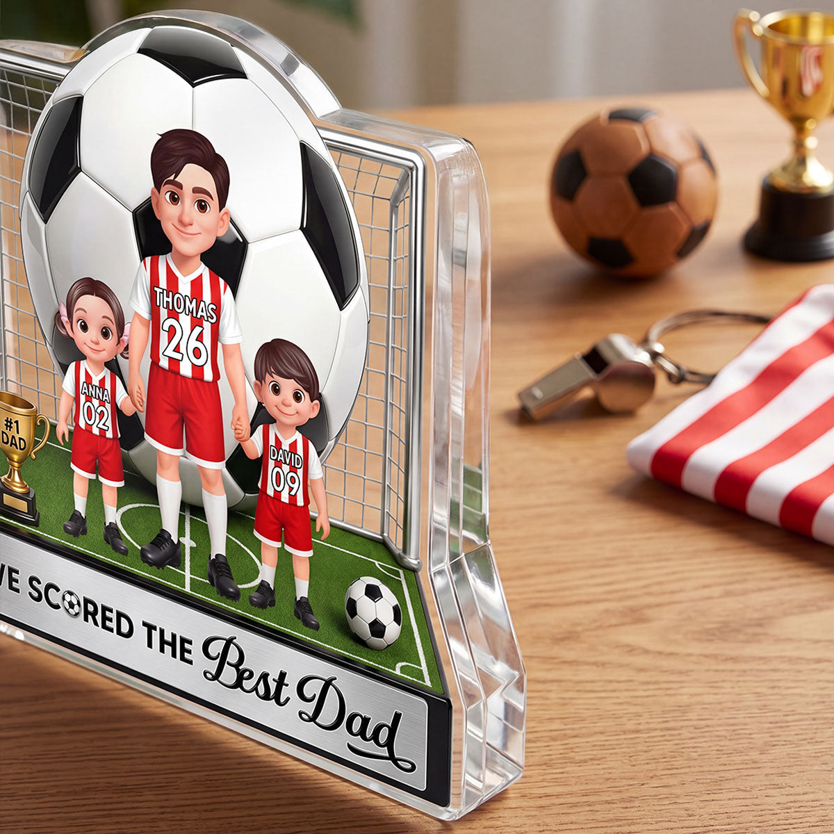 No 1 Soccer Dad And Kids We Scored The Best Dad 2D Flat Printed - Personalized Acrylic Block Plaque -  Gift For Dad, Husband, Soccer Football Fans