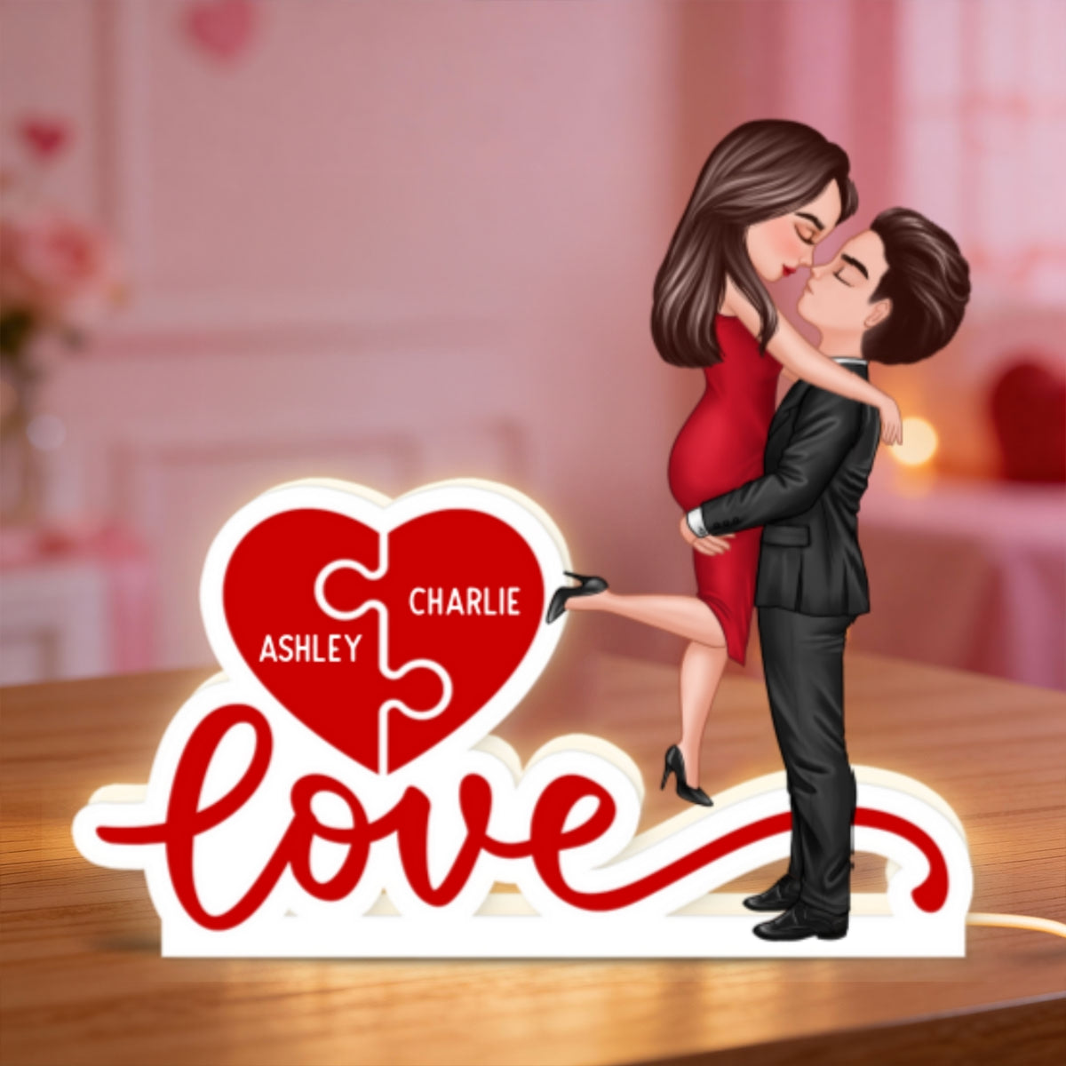 Couple Hugging Kissing Eternal Love - Personalized Light Box - Valentine's Day Gift For Him or Her