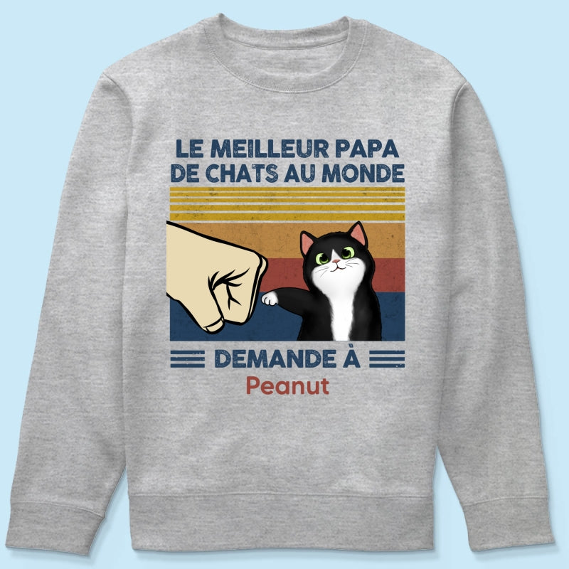 Cadeau parfait pour les papas de chats – T-shirt personnalisé avec check de poing avec votre chat