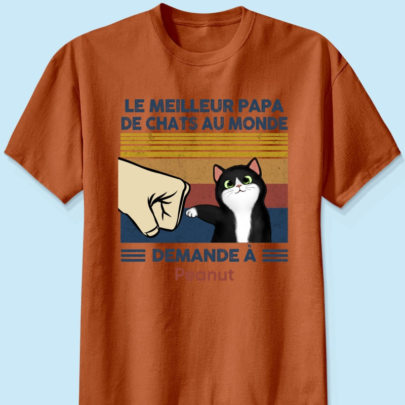 Cadeau parfait pour les papas de chats – T-shirt personnalisé avec check de poing avec votre chat