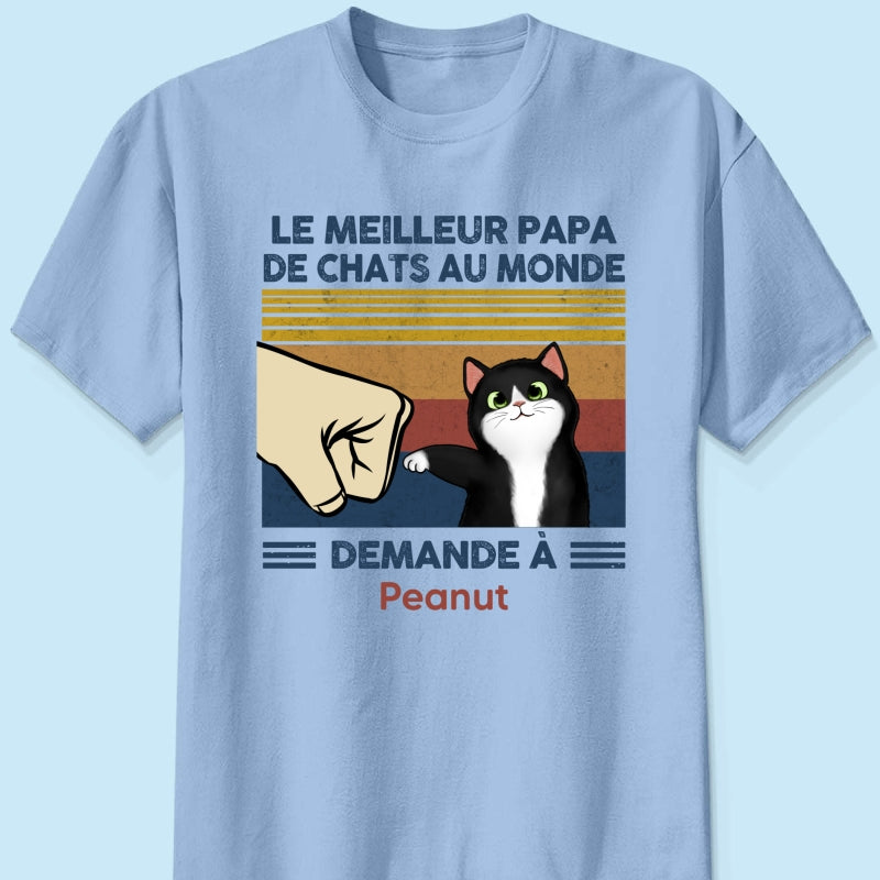 Cadeau parfait pour les papas de chats – T-shirt personnalisé avec check de poing avec votre chat