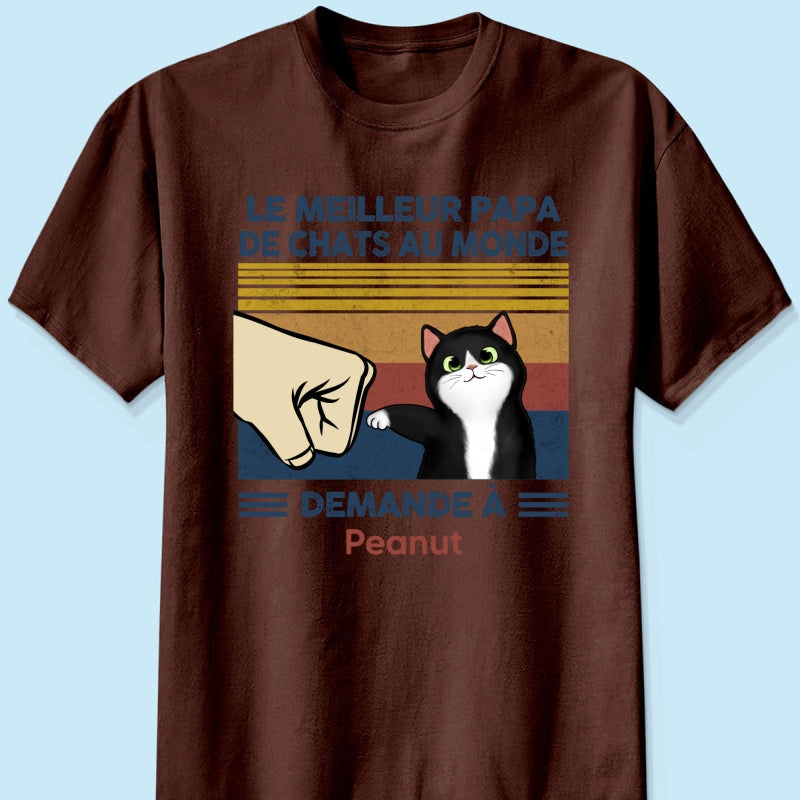 Cadeau parfait pour les papas de chats – T-shirt personnalisé avec check de poing avec votre chat