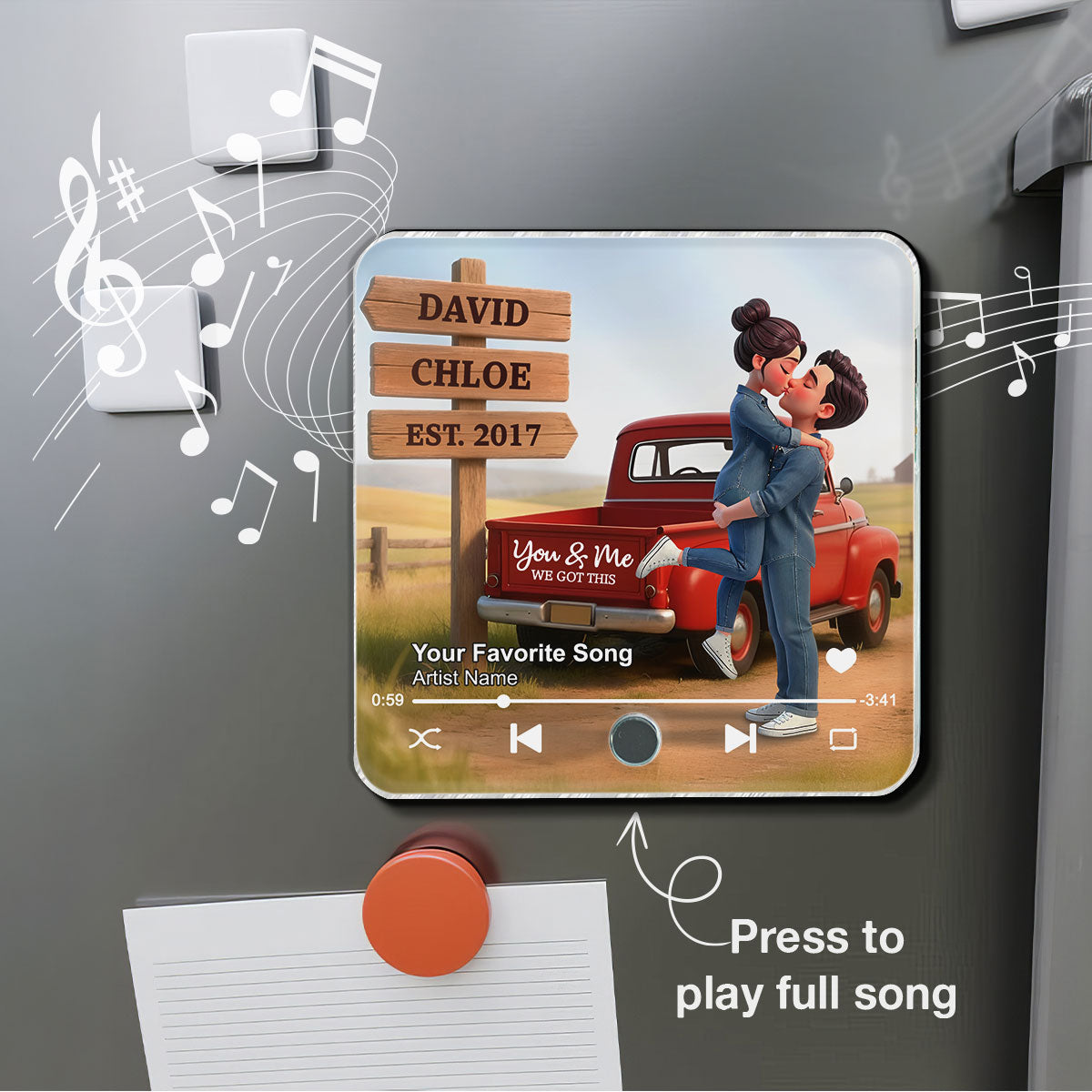 Romantic Couple Pickup Truck You & Me We Got This - Personalized Music Fridge Magnet - Valentine's Day Gift For Couple, Farmhouse Decor