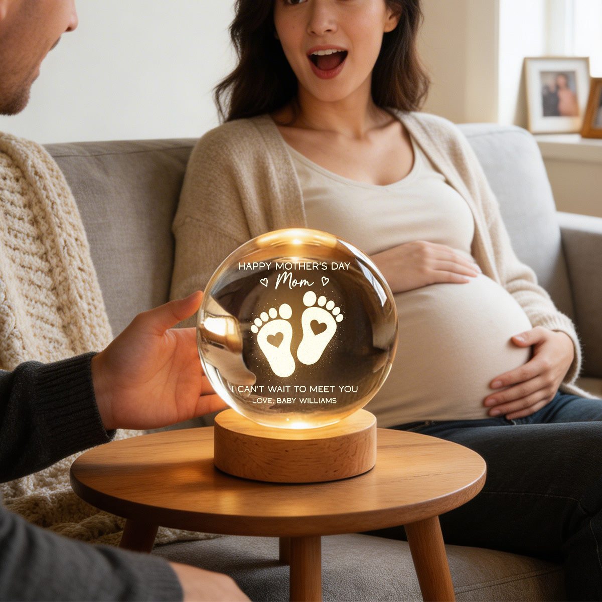 Happy Mother's Day From The Bump - Personalized Crystal Ball LED Night Light - First Mother's Day For Pregnancy Mom