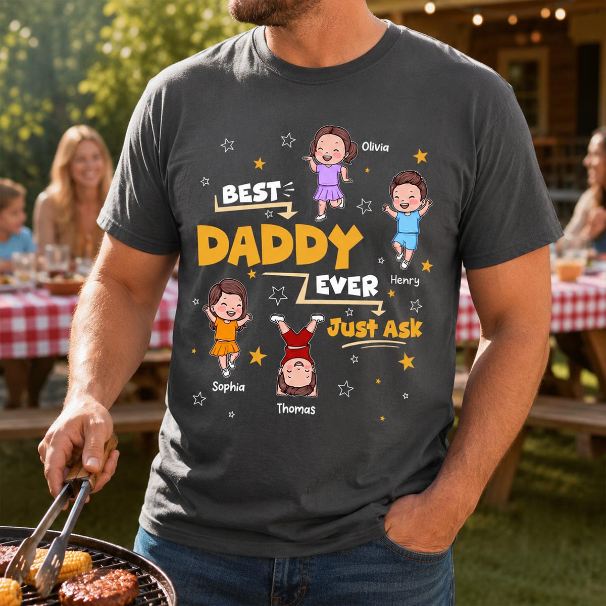 Best Dad Grandpa Ever Just Ask Cute Cartoon Kids - Personalized Shirt