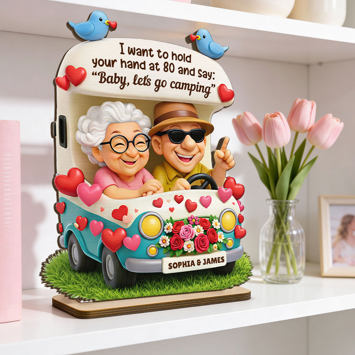Happy Couple Let's Camping Together - Personalized 2-Layered Wooden Plaque - Valentine's Day Gift For Couple, For Him, For Her