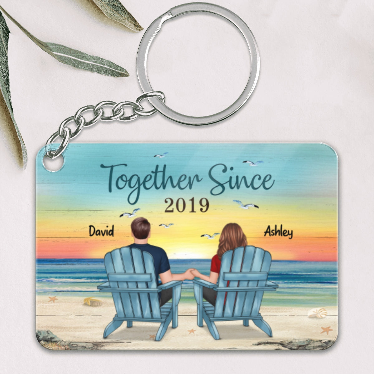 Back View Couple Sitting Beach Landscape You & Me We Got This Personalized Acrylic Keychain