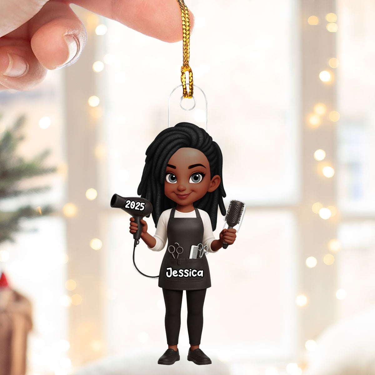 3D Effect Christmas Hairdresser Man Woman - Personalized Acrylic Ornament - Gift For Hairdressers